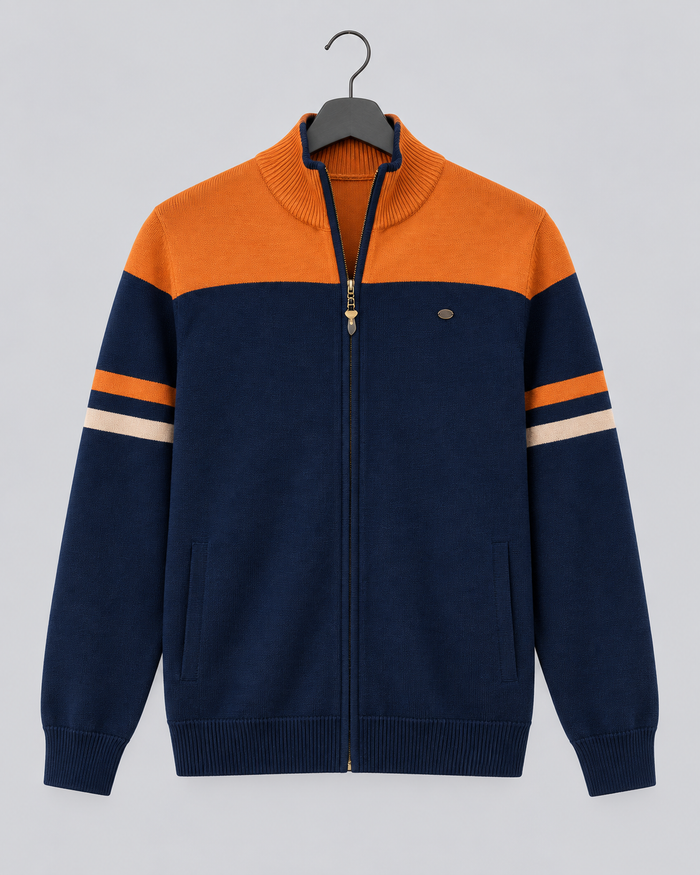 Men's Knitted Zip-Up Cardigan | Mock Neck Sweater