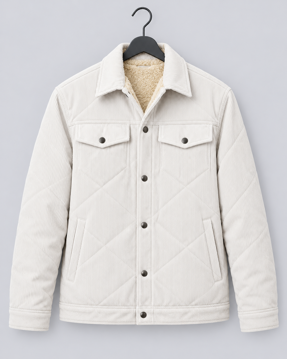 Men's Corduroy Padded Jacket | Coat with Snap-Button Closure