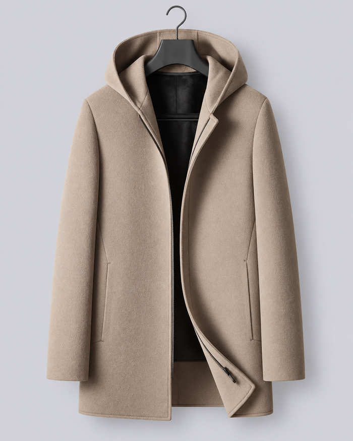 Women's 100% Pure Wool Hooded Coat | Full Zip Overcoat