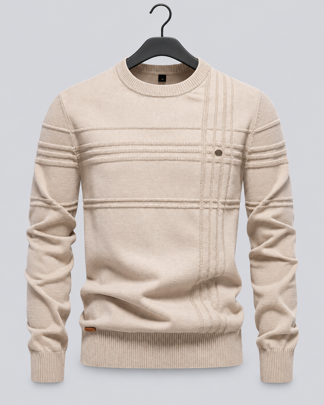 Men's Textured Cotton Jumper | Classic Slim Fit Crew Neck Sweater