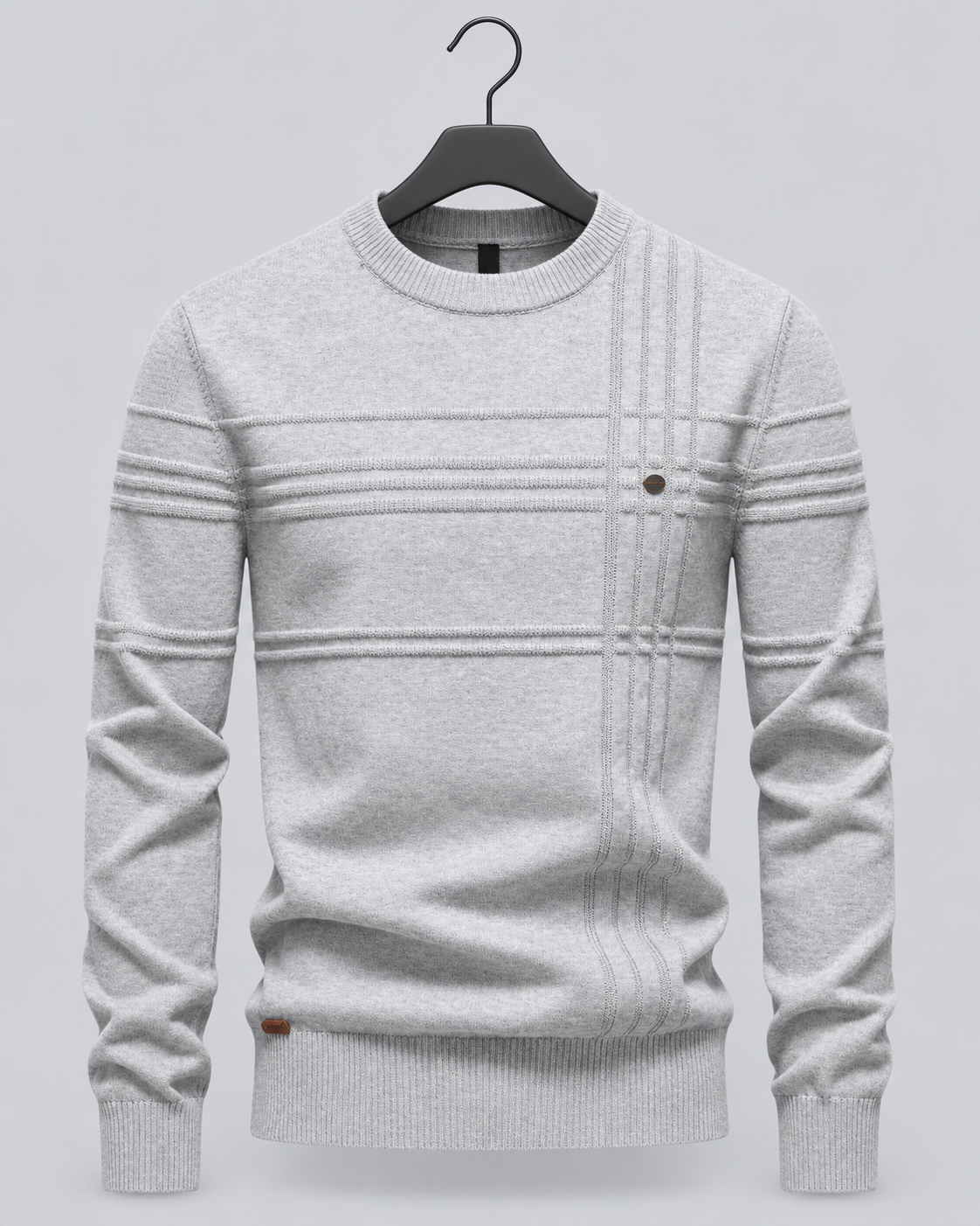Men's Textured Cotton Jumper | Classic Slim Fit Crew Neck Sweater