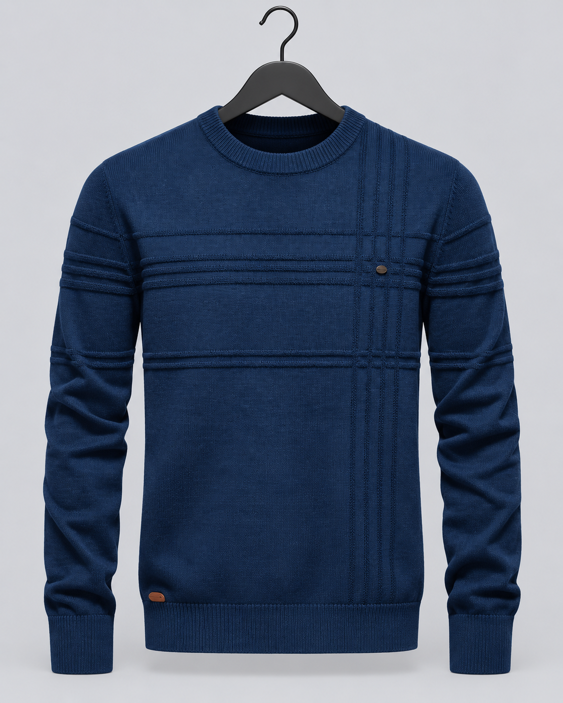 Men's Textured Cotton Jumper | Classic Slim Fit Crew Neck Sweater
