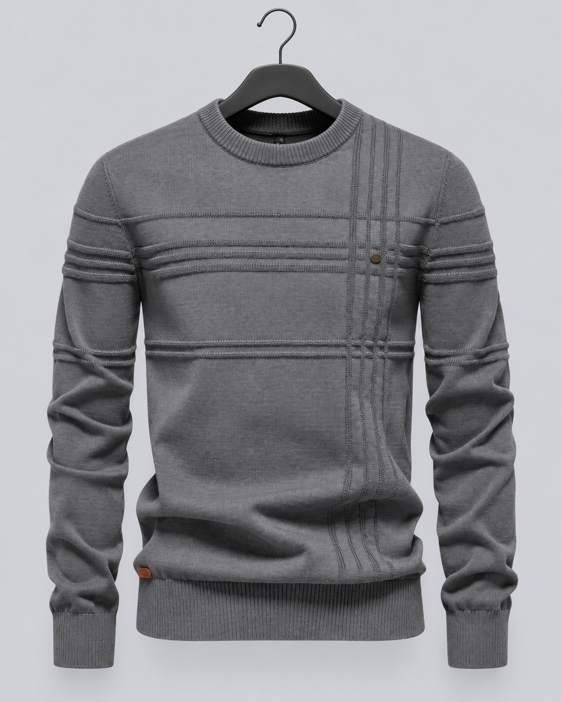 Men's Textured Cotton Jumper | Classic Slim Fit Crew Neck Sweater