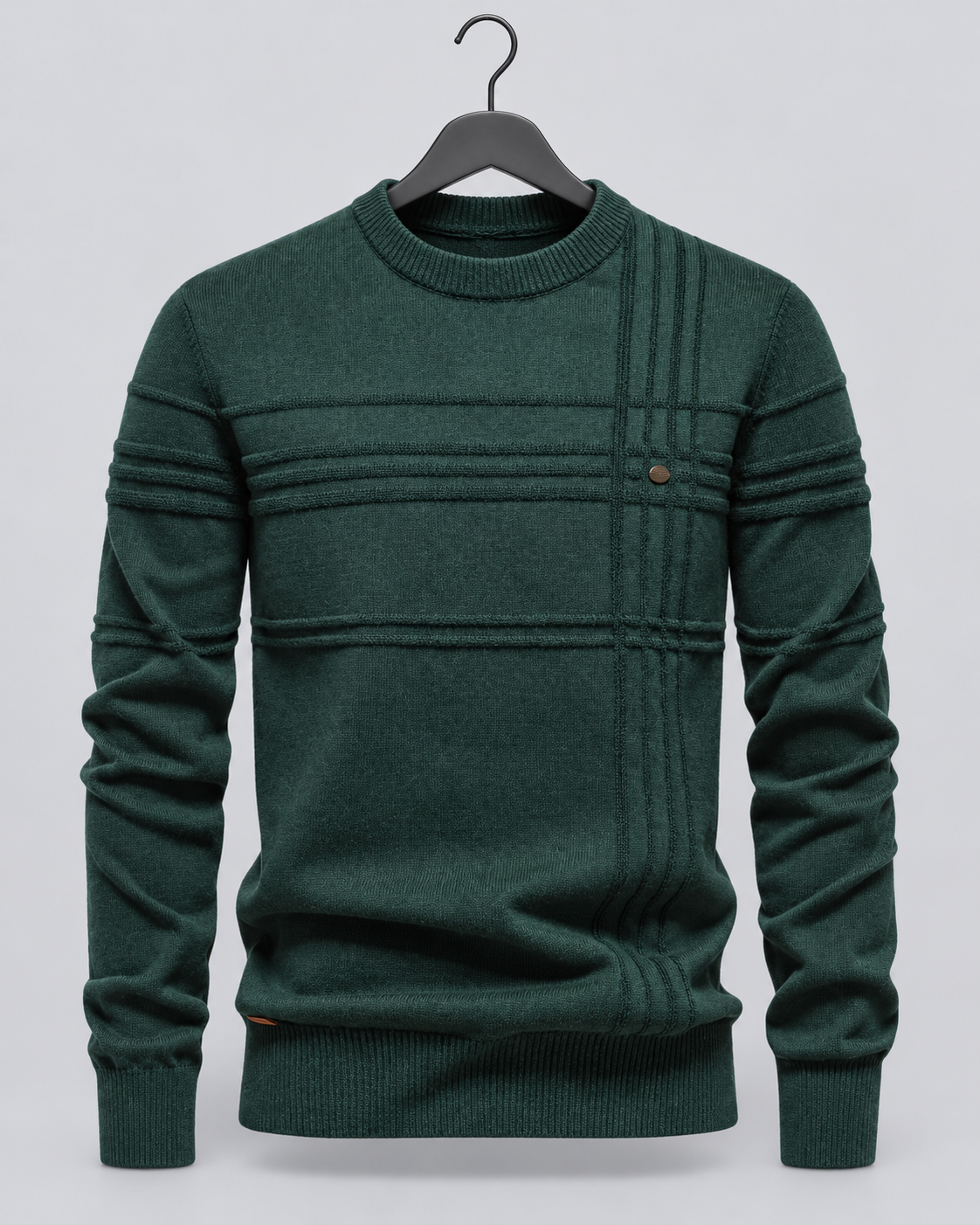Men's Textured Cotton Jumper | Classic Slim Fit Crew Neck Sweater