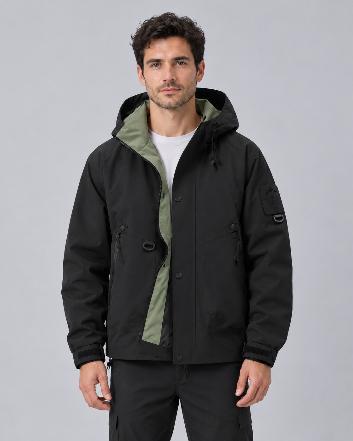 Men's Waterproof Jacket with Hood – Lightweight Rain Jacket, Zip & Press-Stud Front, Relaxed Fit