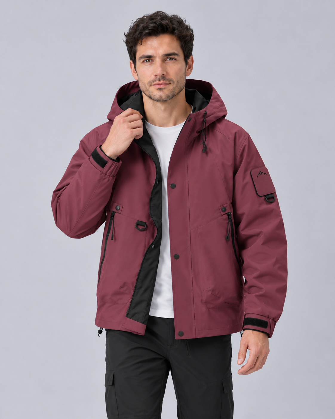 Men's Waterproof Jacket with Hood – Lightweight Rain Jacket, Zip & Press-Stud Front, Relaxed Fit
