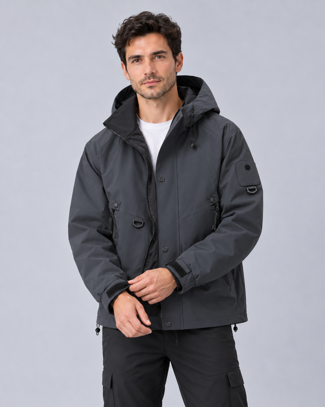 Men's Waterproof Jacket with Hood – Lightweight Rain Jacket, Zip & Press-Stud Front, Relaxed Fit