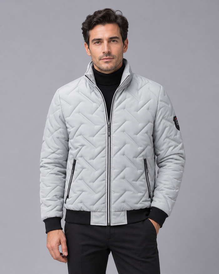Men's Quilted Puffer Jacket – Lightweight Padded Jacket with High Collar, Ribbed Cuffs