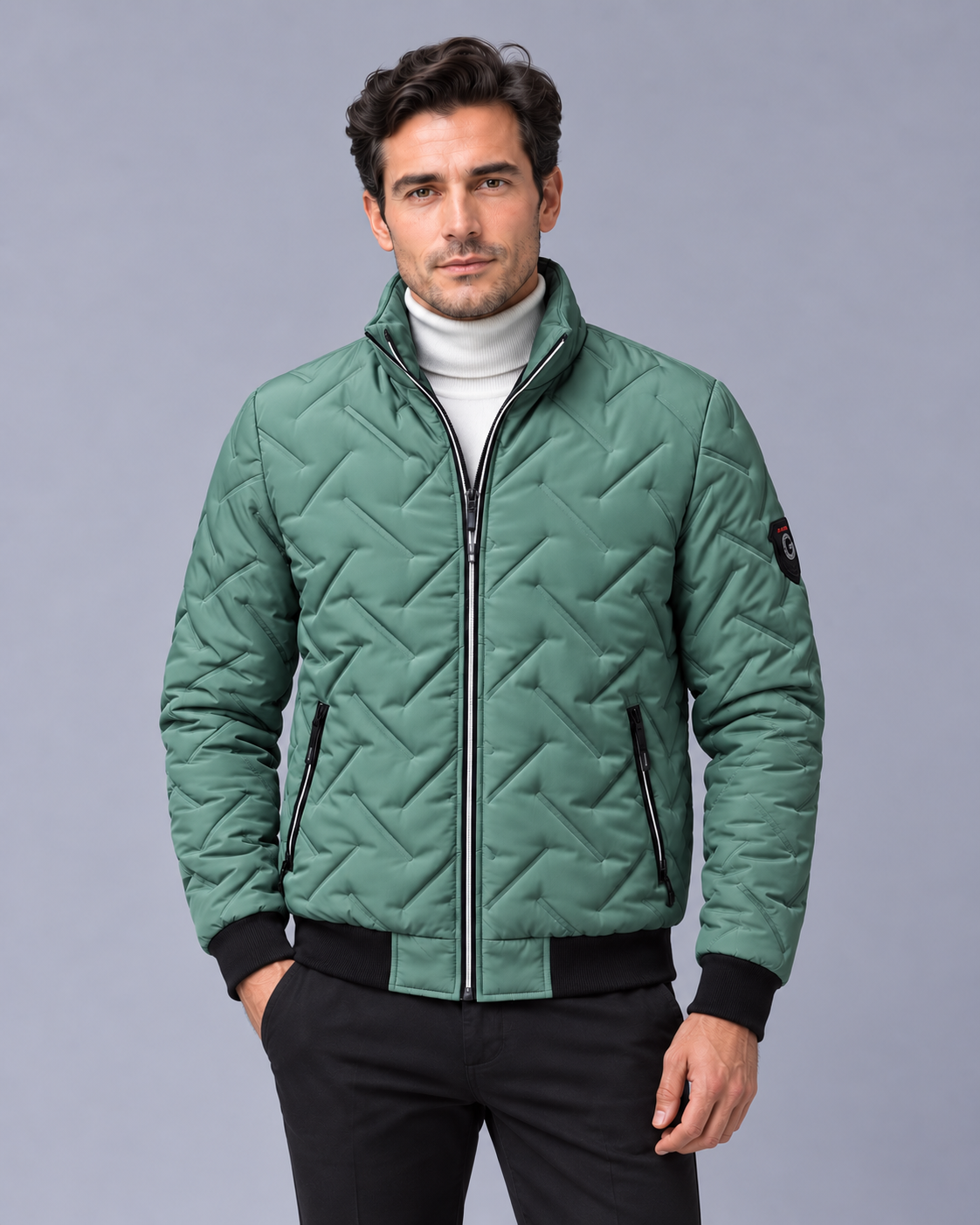 Men's Quilted Puffer Jacket – Lightweight Padded Jacket with High Collar, Ribbed Cuffs