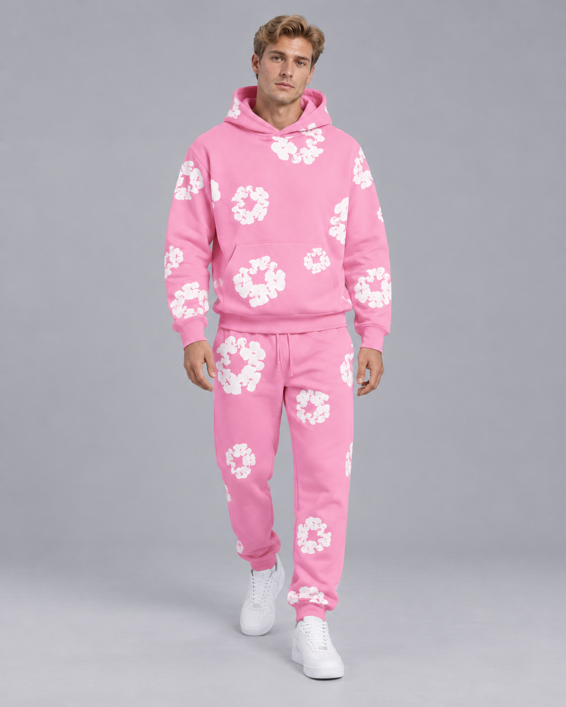 Unisex Floral Print Tracksuit Set – Oversized Hoodie and Joggers with Kangaroo Pocket