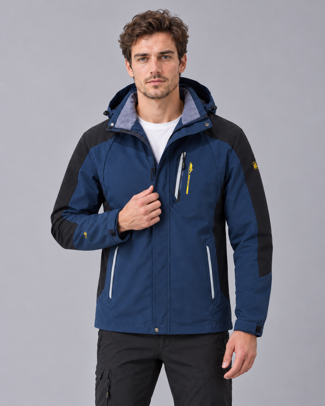 Men's Waterproof Hiking Jacket with Hood – Breathable, Windproof, Mesh Lined, Up to 6XL