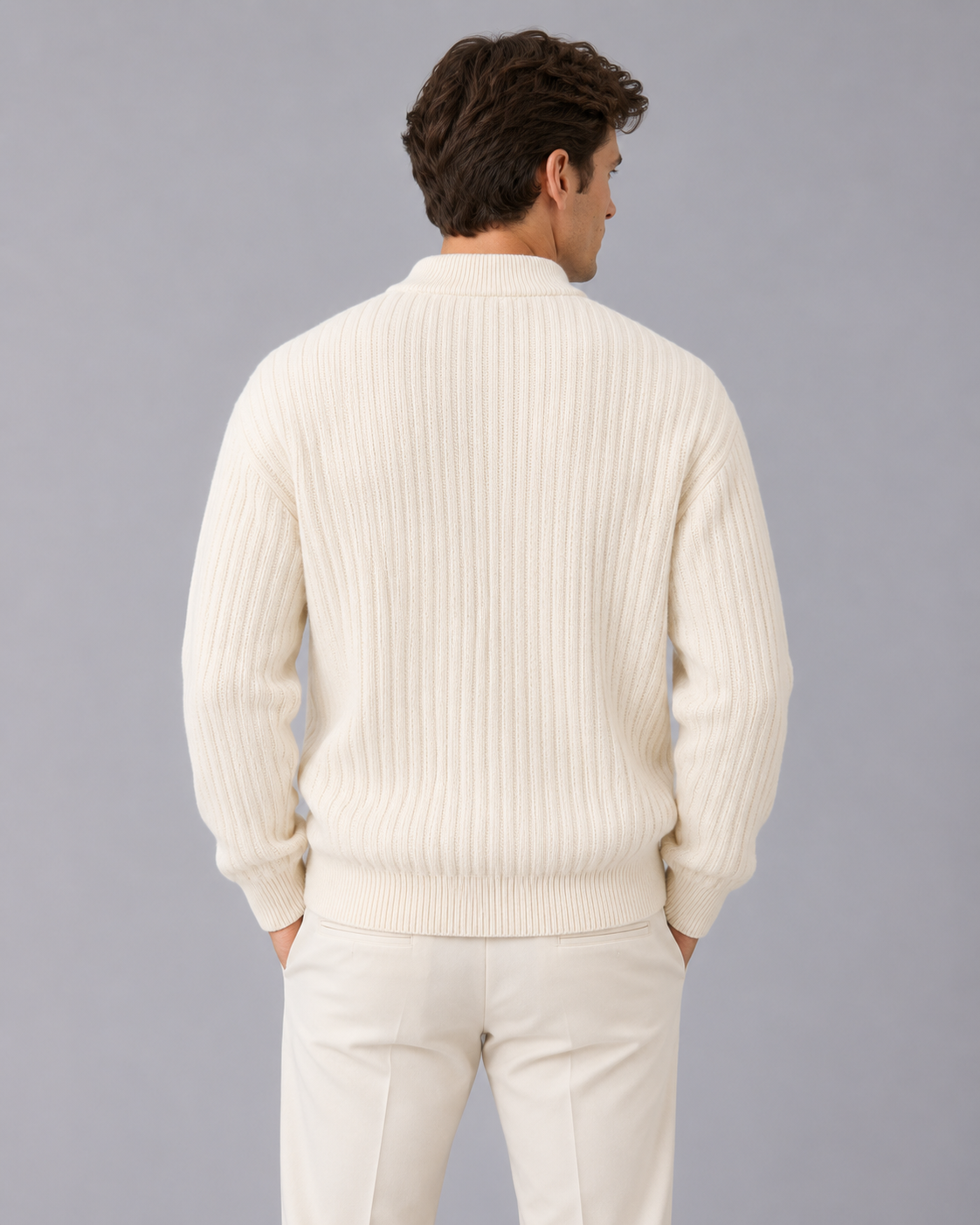 Men's Henley Jumper – Ribbed Knit with Button Neck and Chest Pocket, Relaxed Fit