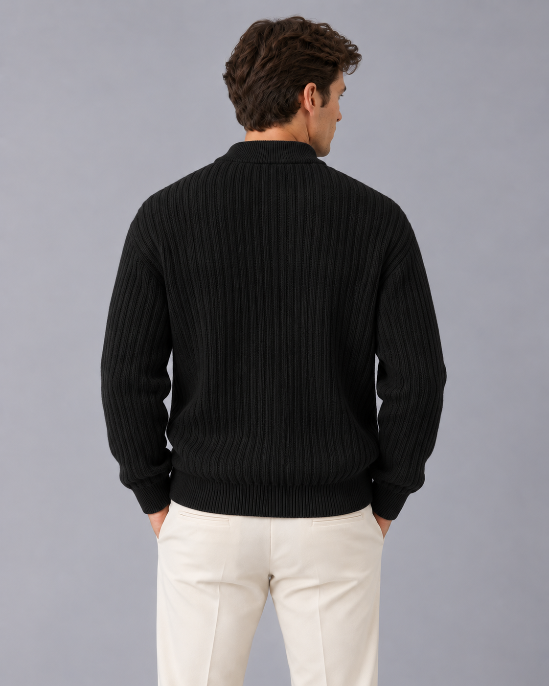 Men's Henley Jumper – Ribbed Knit with Button Neck and Chest Pocket, Relaxed Fit