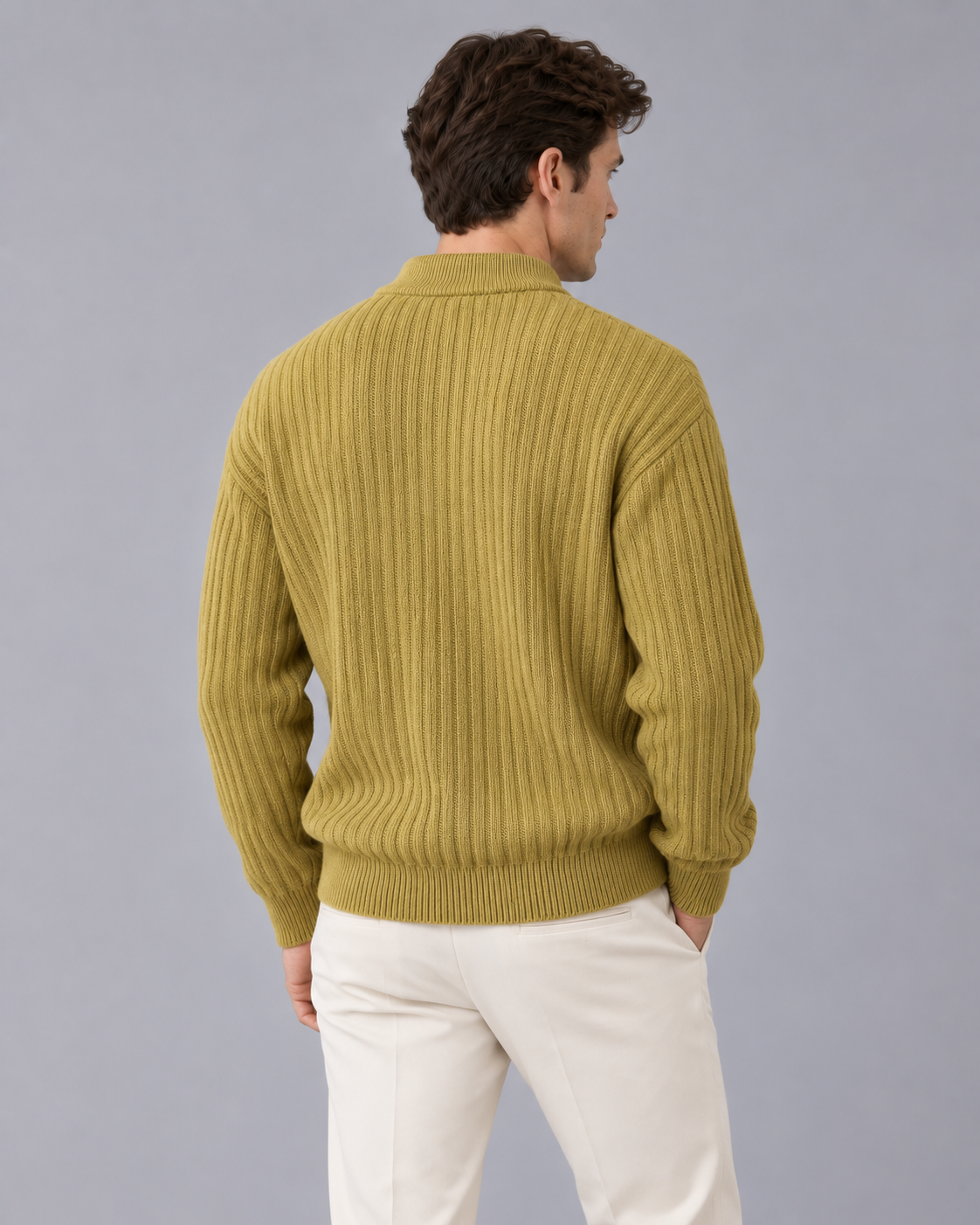 Men's Henley Jumper – Ribbed Knit with Button Neck and Chest Pocket, Relaxed Fit