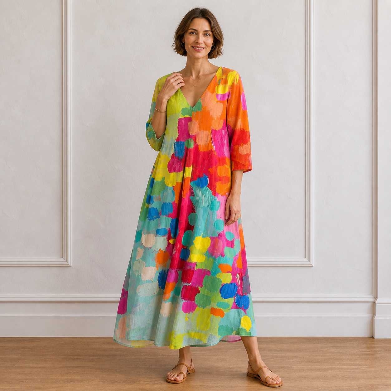 Colorful V-Neck Dress