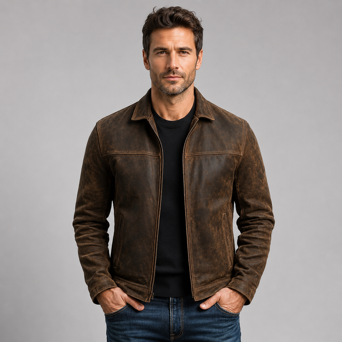 Men's Faux Leather Biker Jacket – Zip Cuffs, Fitted