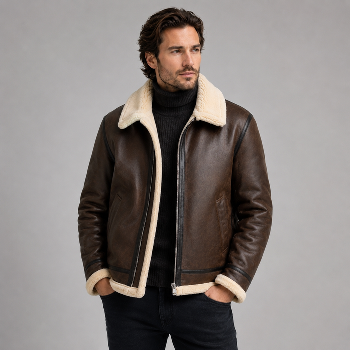 Men's Aviator Jacket – Leather-Look, Faux Shearling Lined