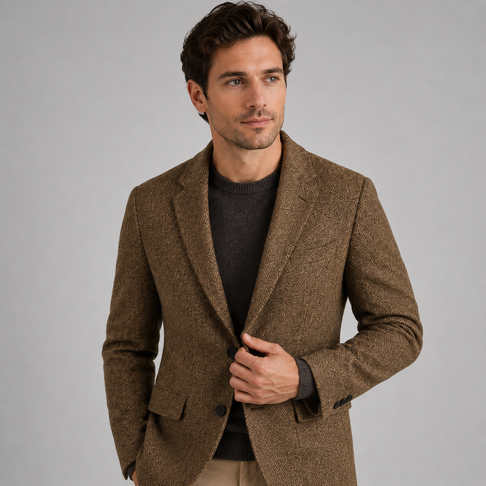 Men's Herringbone Wool Blend Blazer – Two Button, Slim Fit