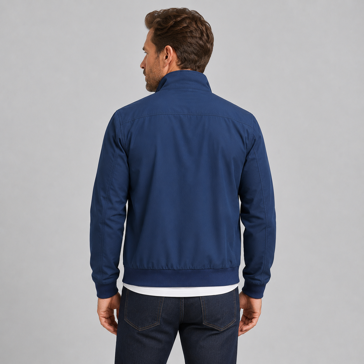 Men's Slim Fit Bomber Jacket – Stand Collar, Checked Lining