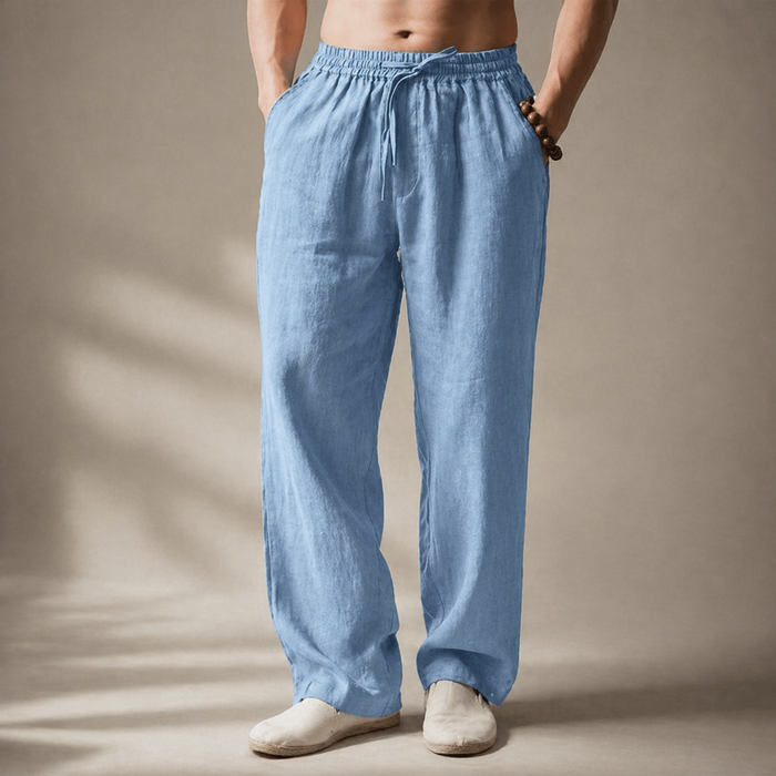 Men's Cotton Linen Trousers – Drawstring Waist, Straight Leg