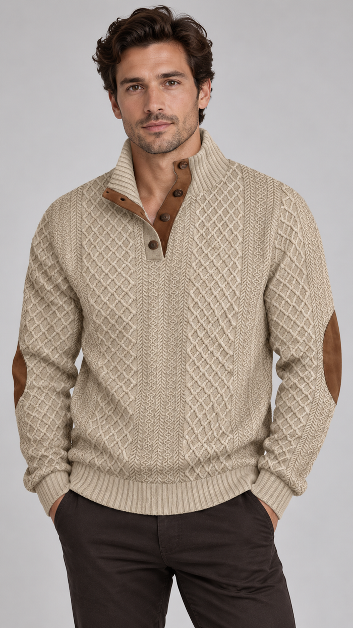 Men's Cable Knit Jumper – Wool Blend, Crew Neck
