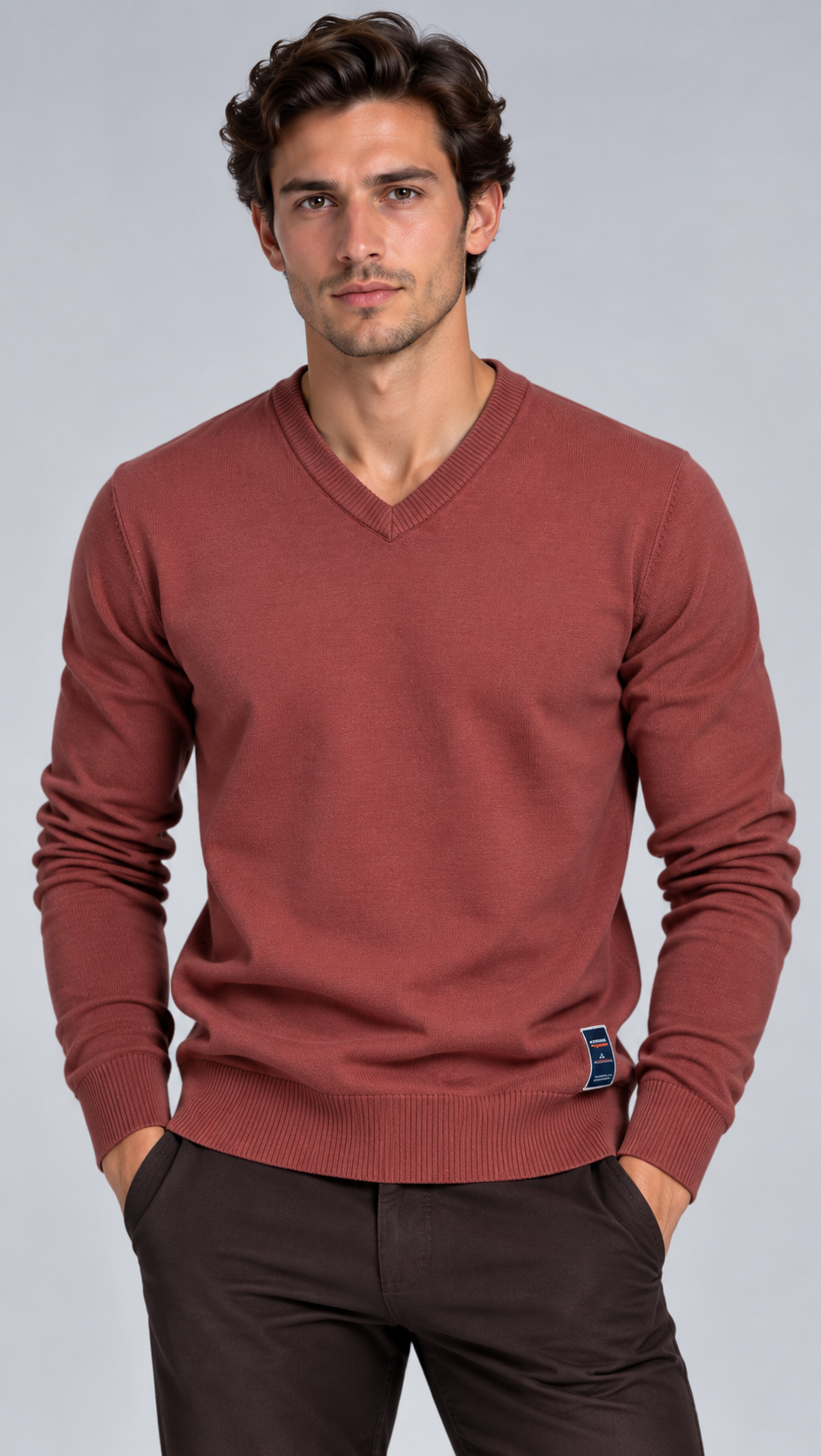 Men's Wool Blend V-Neck Jumper – Classic Knit