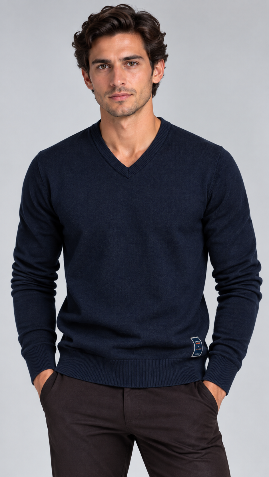 Men's Wool Blend V-Neck Jumper – Classic Knit
