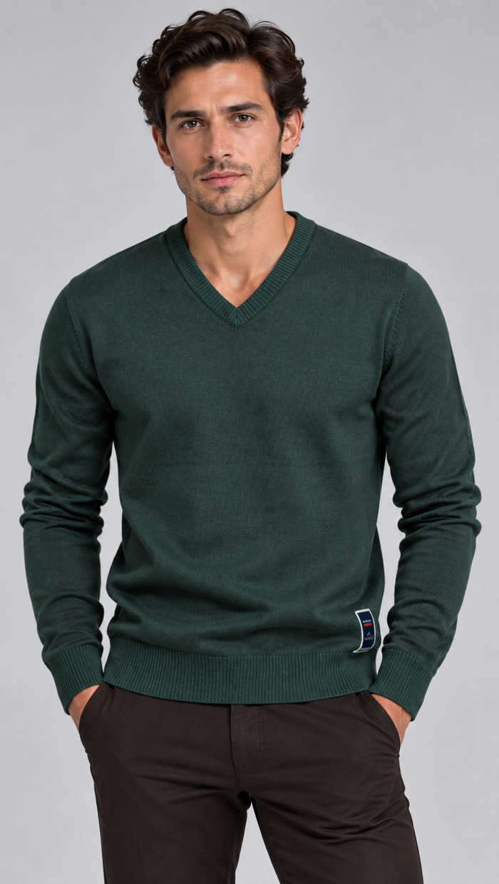 Men's Wool Blend V-Neck Jumper – Classic Knit