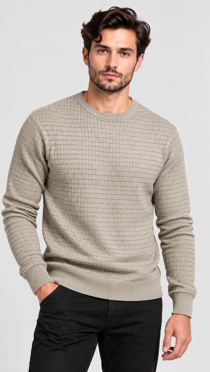 Men's Textured Knit Crew Neck Jumper – Timeless Fit