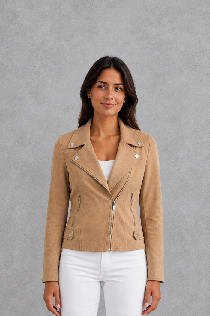 Women's Cropped Faux Suede Jacket – Structured Fit
