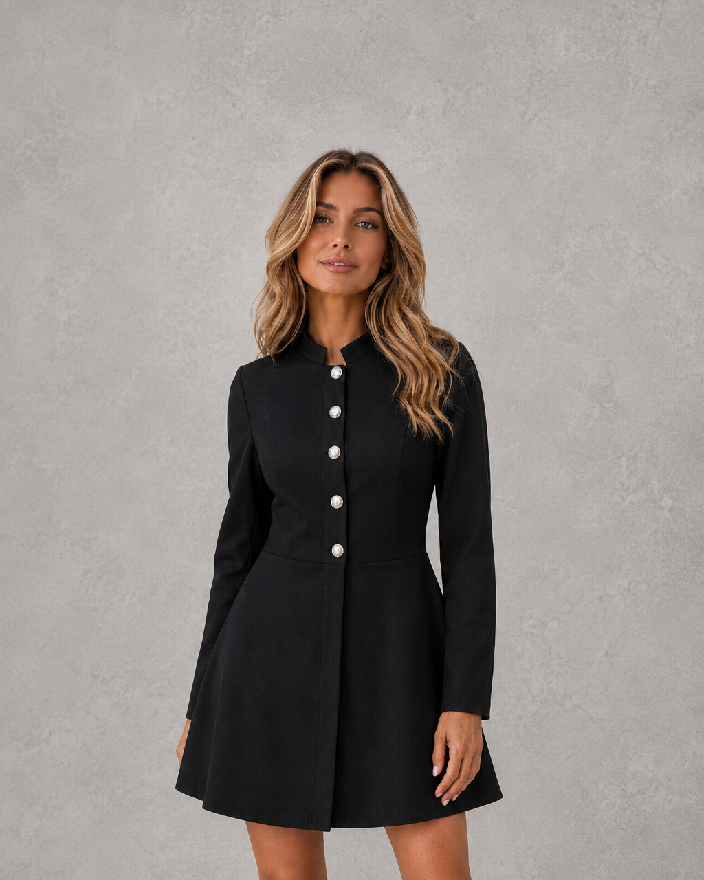 Women's Black Stand Collar Jacket – Button Front, Regular Fit