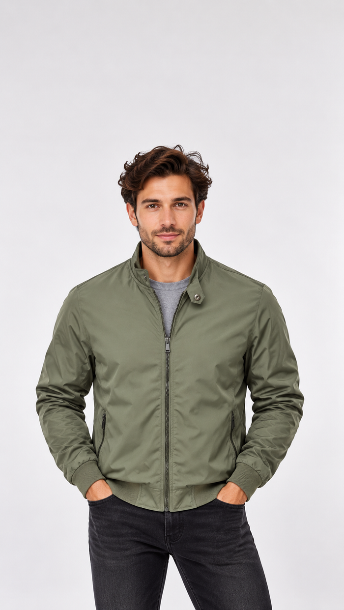 Men's Classic Bomber Jacket – Stand Collar, Regular Fit