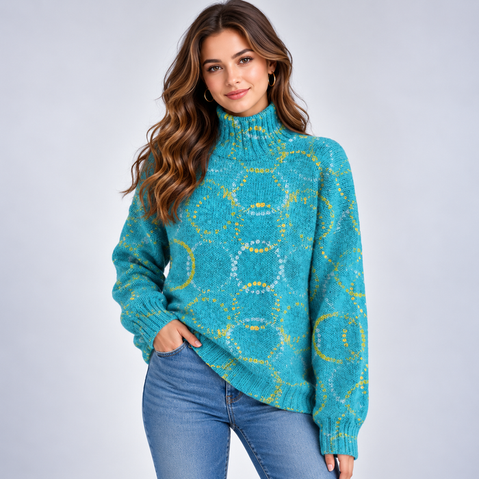 Women's Blue Turtleneck Jumper – Circle Art Print