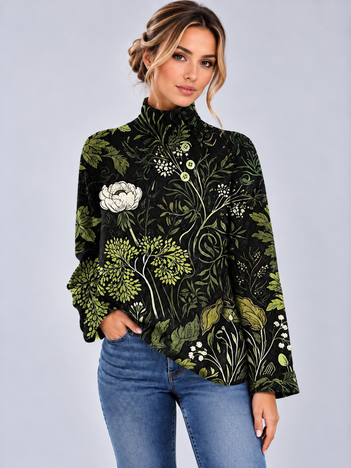 Women's Floral Turtleneck Jumper – Botanical Print