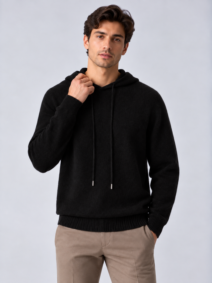 Men's Wool Knit Hoodie – Drawstring Hood, Regular Fit