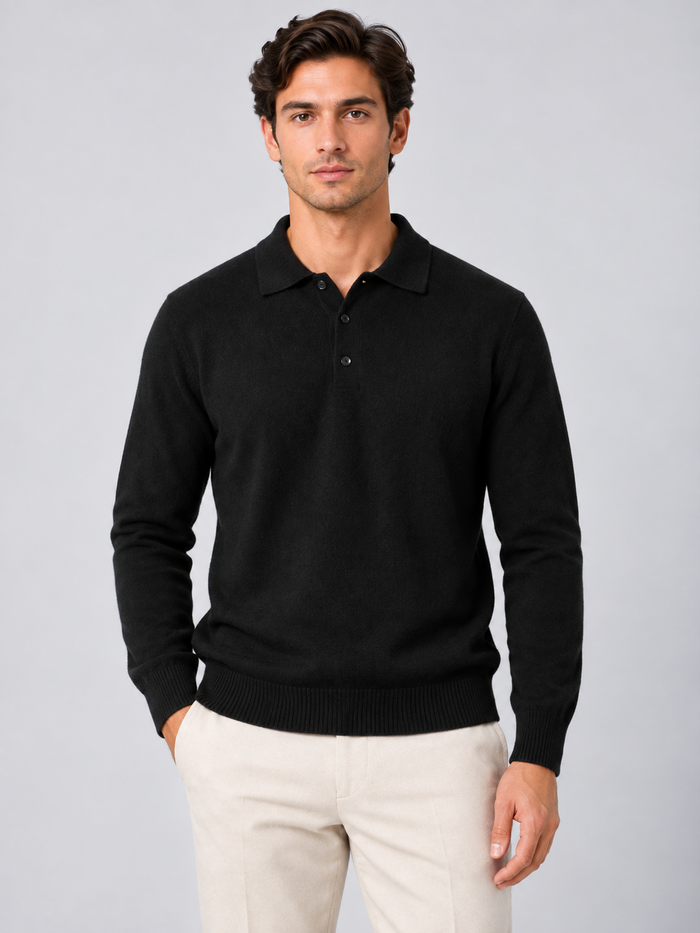 Men's Knitted Polo Jumper – Wool Knit, Button Placket