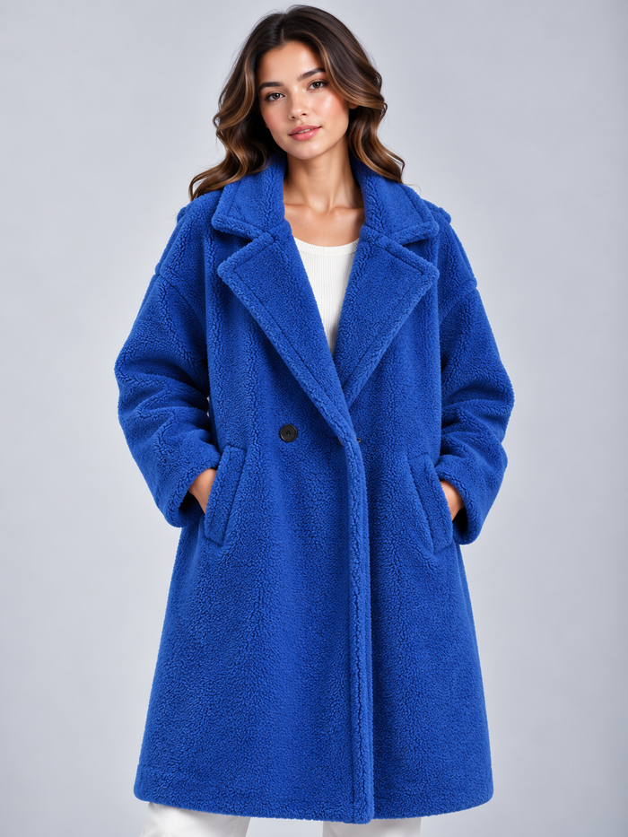 Women's Oversized Teddy Fleece Jacket – Hooded, Full Zip