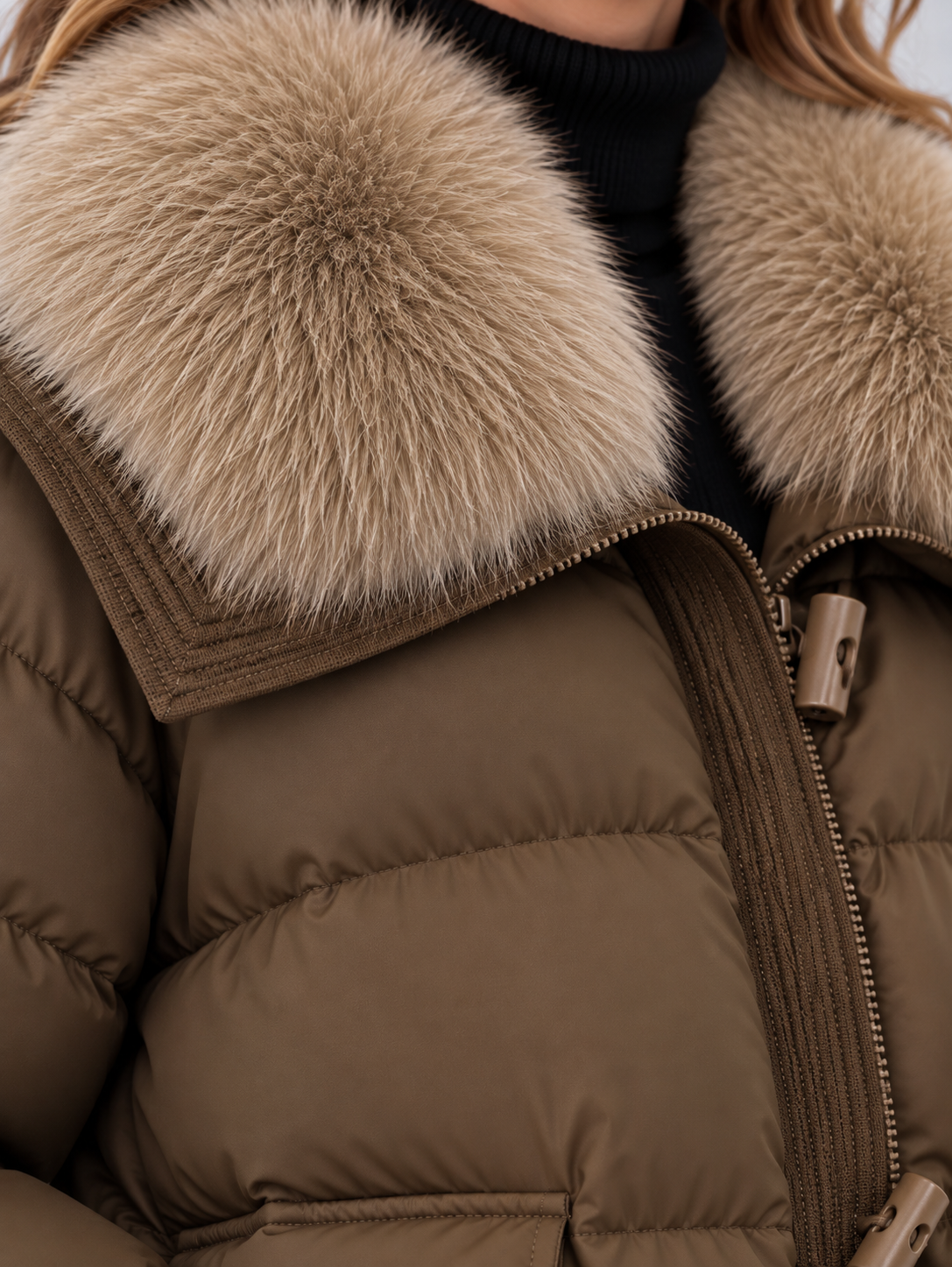 Women's Faux Fur Collar Jacket – Relaxed Fit, Ribbed Cuffs