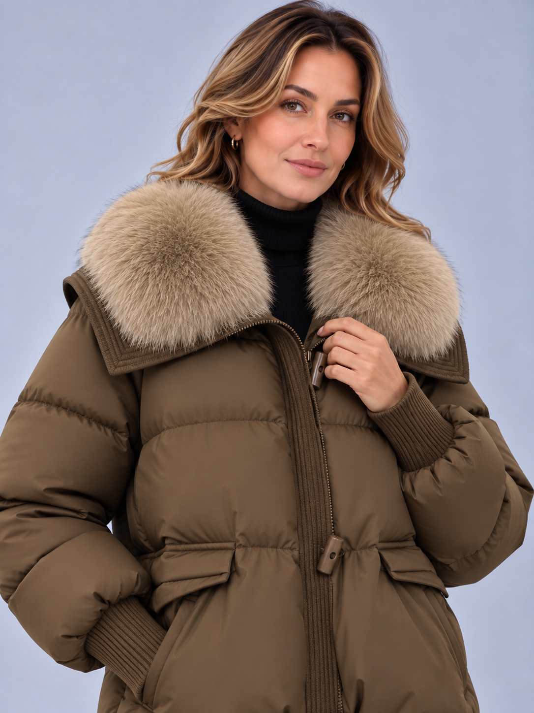 Women's Faux Fur Collar Jacket – Relaxed Fit, Ribbed Cuffs