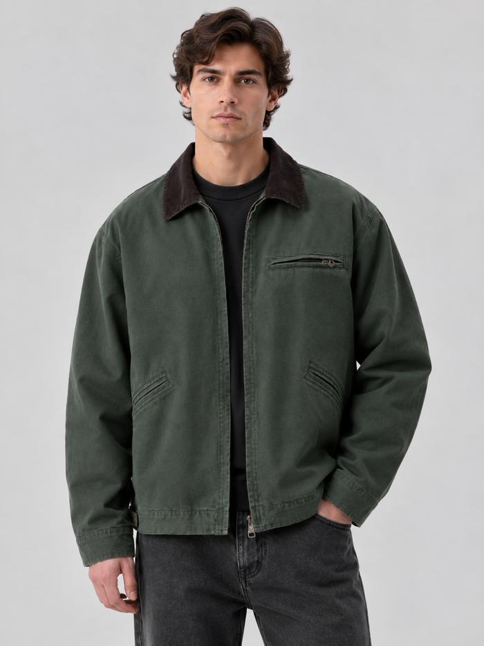 Men's Canvas Barn Jacket – Corduroy Collar, Regular Fit