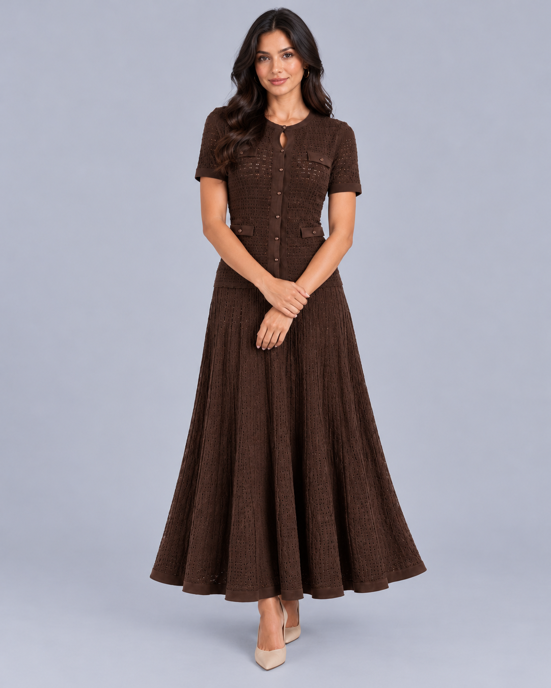 Women's Knitted Maxi Dress with Button Front