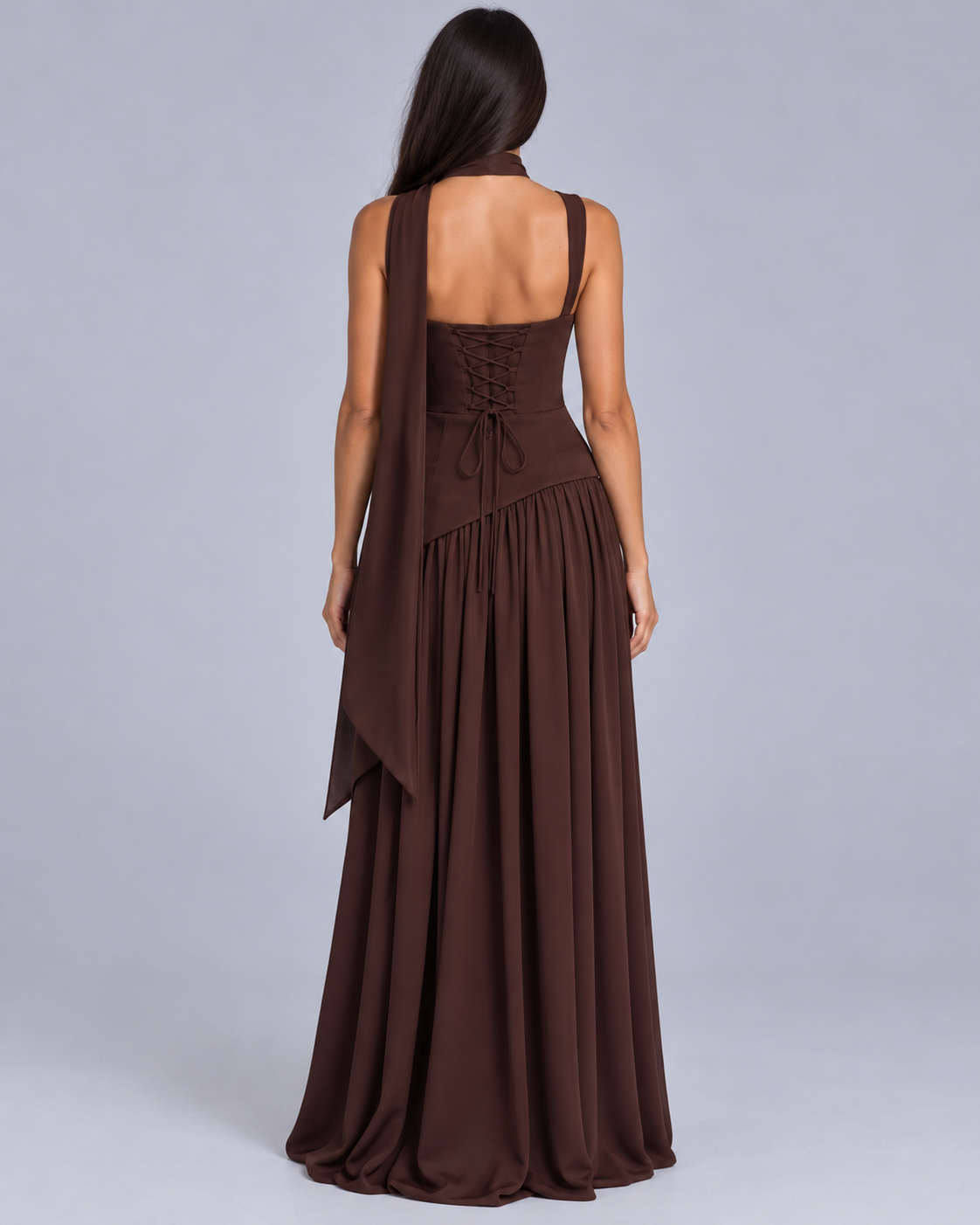Women's Halter Corset Maxi Dress with Slit