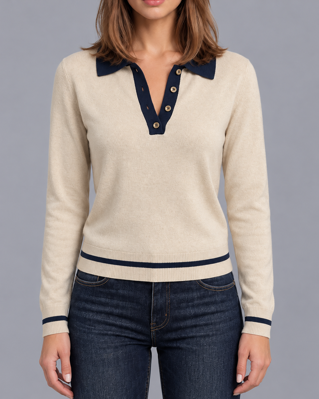 Women's Longsleeve Collar Polo Jumper | Sweater with V-Neck