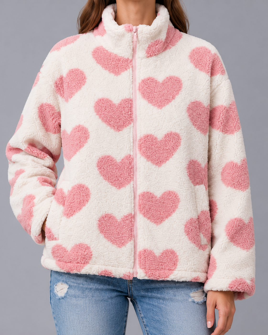 Women's Reversible Jacket – Heart Pattern, Lightweight