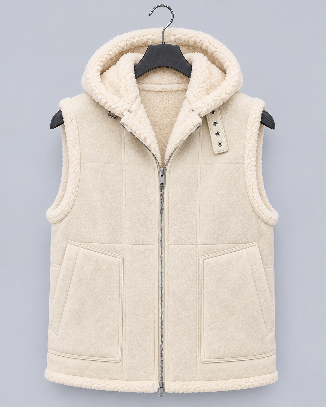 Men's Hooded Faux Fur Gilet – Borg-Lined Bodywarmer with Full Zip