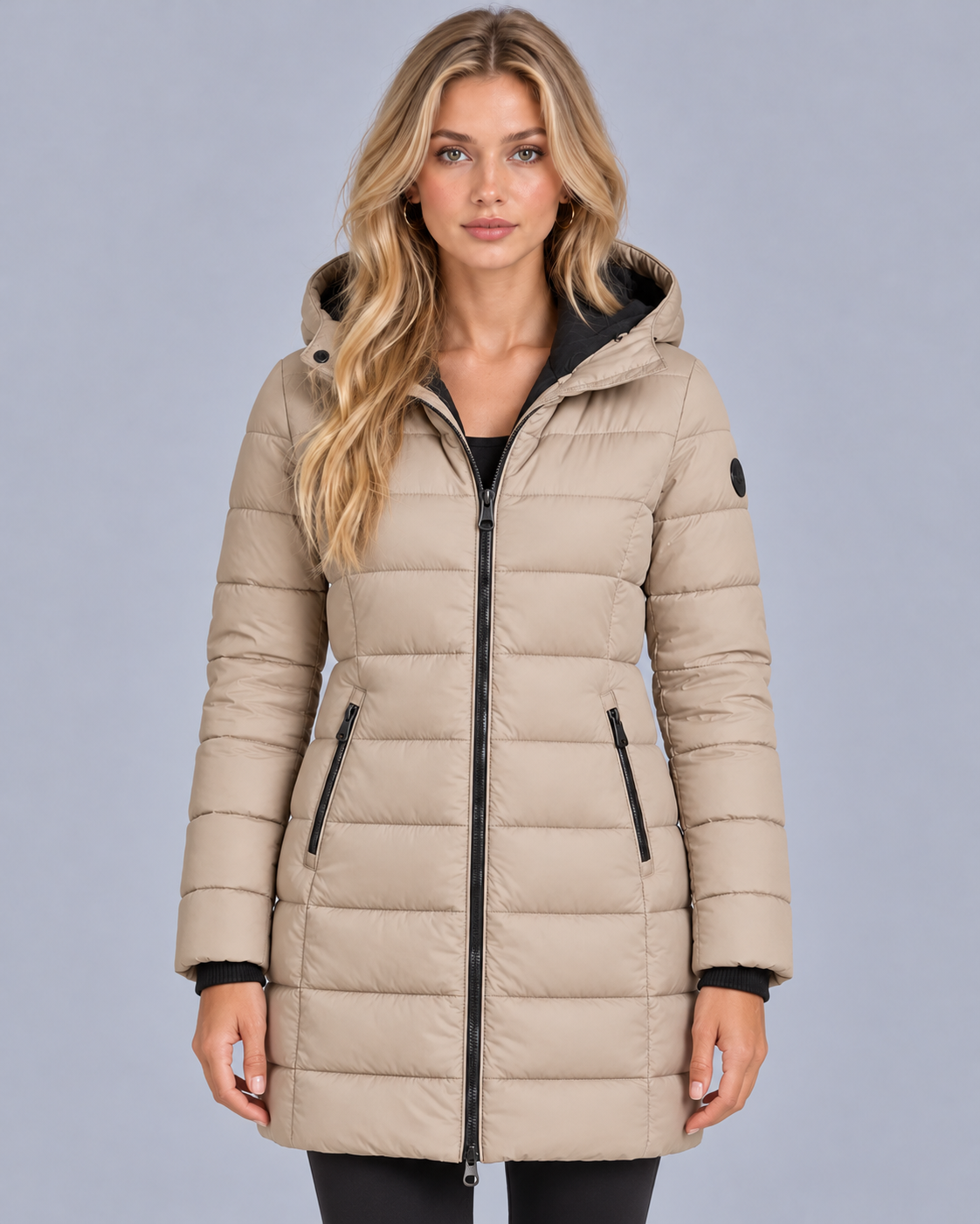 Women's Hooded Puffer Jacket with Zip Front