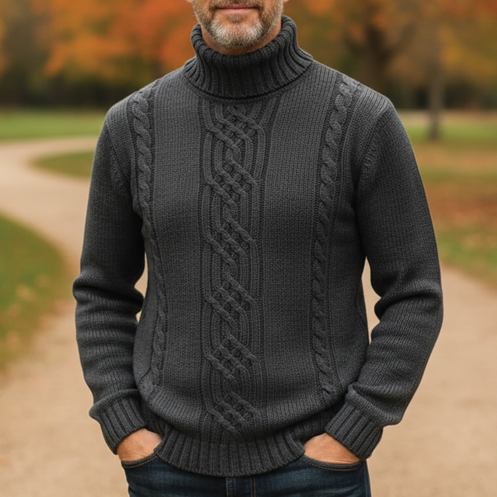 Men's Cable Knit Roll Neck Jumper – Chunky, Regular Fit