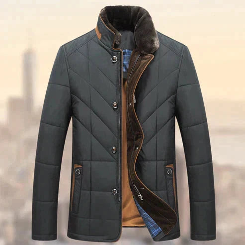 Men's Padded Quilted Jacket – Stand Collar, Slim Tailored Fit