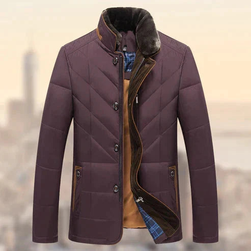 Men's Padded Quilted Jacket – Stand Collar, Slim Tailored Fit