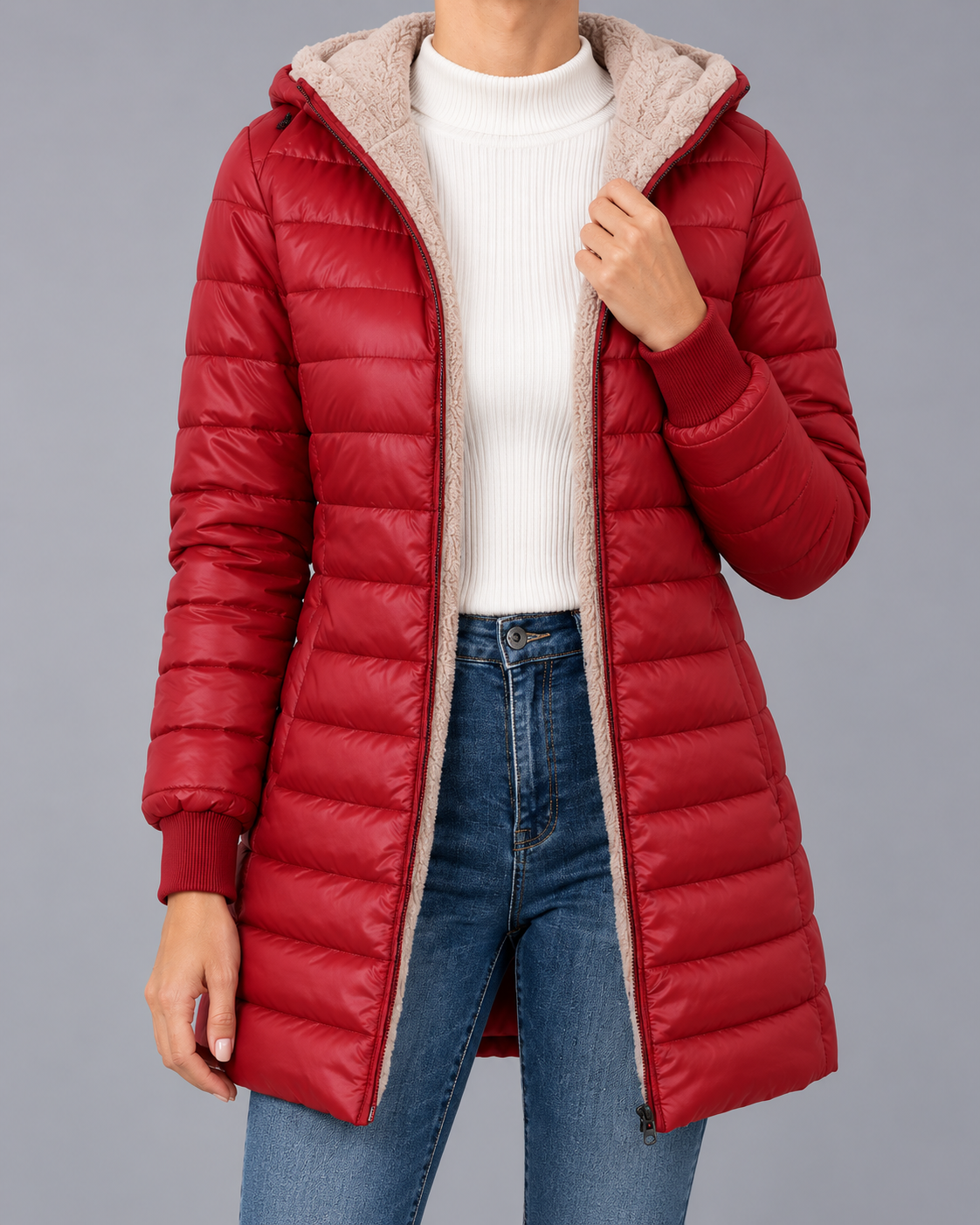 Women's Hooded Puffer Jacket – Quilted, Plush Lined